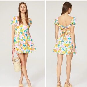 NWT SHOW ME YOUR MUMU Cathy Linen Floral Mini Sweetheart Dress Tropical Summer L